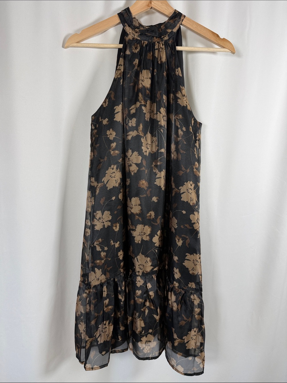 Ann Taylor Factory Black & Tan Floral Halter Maxi Dress